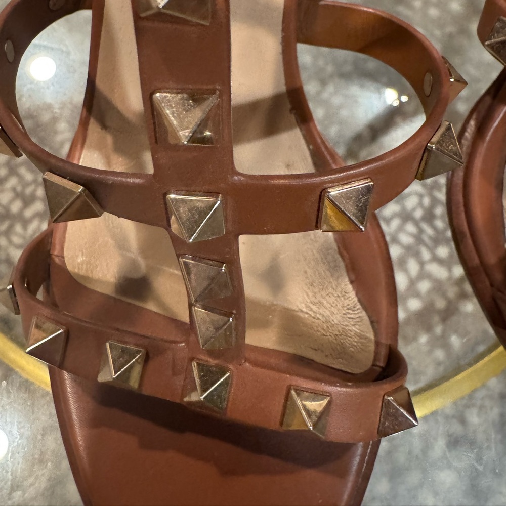 Valentino Garavani 90mm Rockstud Caged T-Strap Leather Sandals Brown 8.5 - Picture 5 of 16